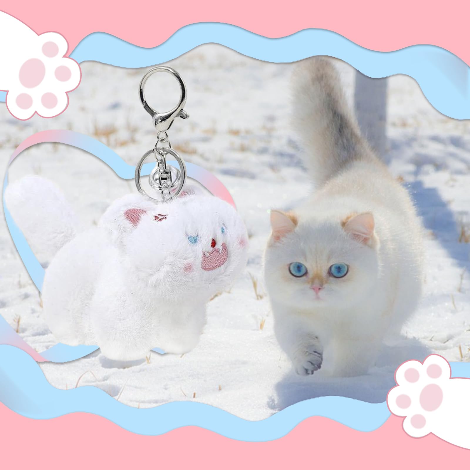 Amazon.com: Cat Keychain Plush White Cute Keychains for Women Cat